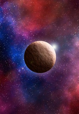 Uzaydan gelen bilinmeyen bir gezegen. Uzay nebulası. Kozmik yıldız kümesi. Dış uzay arkaplanı. 3B Görüntü.