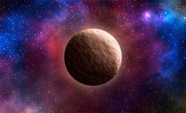 Uzaydan gelen bilinmeyen bir gezegen. Uzay nebulası. Kozmik yıldız kümesi. Dış uzay arkaplanı. 3B Görüntü.