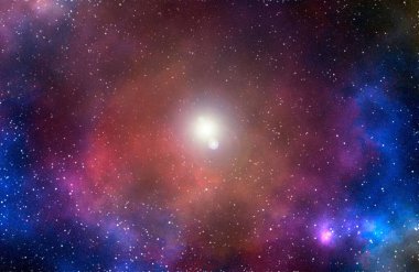 Yıldız tozu ve parlayan yıldızlarla dolu bir arka plan. Gerçekçi kainat ve renkli nebula. Renkli galaksi. 3d illüstrasyon.