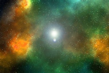 Yıldız tozu ve parlayan yıldızlarla dolu bir arka plan. Gerçekçi kainat ve renkli nebula. Renkli galaksi. 3d illüstrasyon.