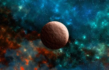 Uzaydan gelen bilinmeyen bir gezegen. Uzay nebulası. Kozmik yıldız kümesi. Dış uzay arkaplanı. 3B Görüntü.