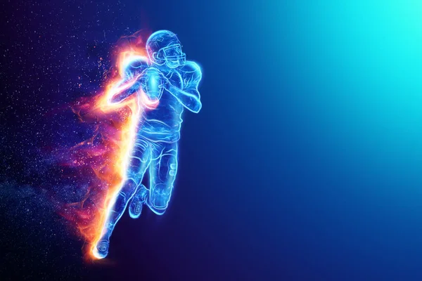 Silhouette American Football Player Fire Blue Background Concept Sports Speed — Stock Photo, Image