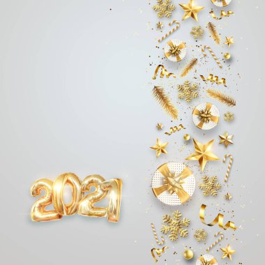 Altın Lüks Numaralar 2021, Mutlu Yıllar. Zarif altın tasarımı. 2021 yılının tipografisi, Noel Kutlaması, Poster Tasarımı. 3B illüstrasyon