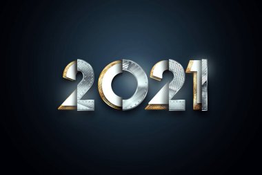 Metalik Soyut Numaralar 2021, Mutlu Yıllar. Koyu arkaplanda zarif bir tasarım. 2021 için tipografi, Yeni Yıl Kutlaması, Poster Tasarımı. 3B illüstrasyon