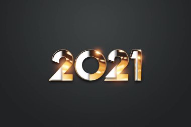 Altın Soyut Numaralar 2021, Mutlu Yıllar. Koyu arkaplanda zarif bir tasarım. 2021 için tipografi, Yeni Yıl Kutlaması, Poster Tasarımı. 3B illüstrasyon