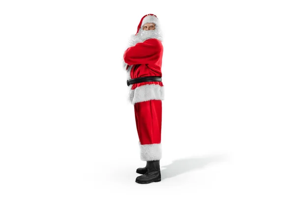 Santa Claus Traje Rojo Sobre Fondo Blanco Aislado Concepto Para — Foto de Stock