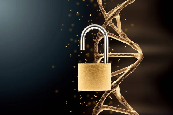 Barn Padlock Open Dna Background Concept Scientists Have Decoded Genome — Stock Photo, Image