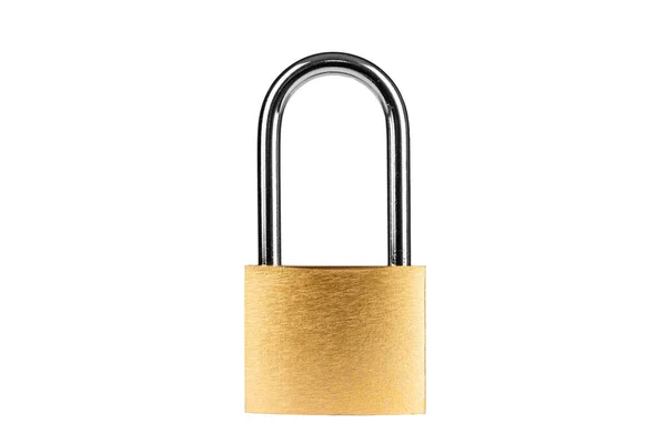 Padlock Zlatý Visací Zámek Izolované Bílém Pozadí — Stock fotografie