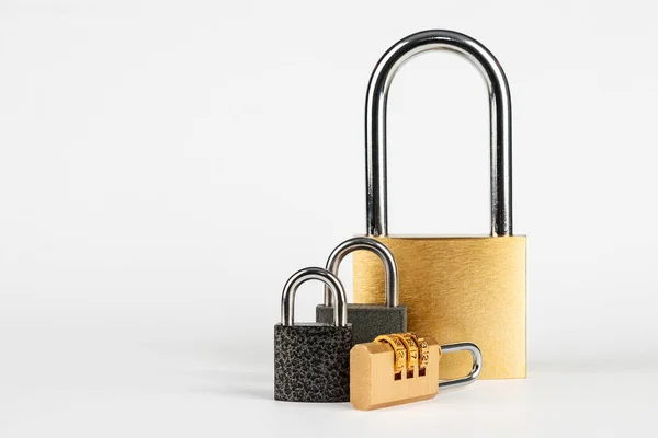 Lots Padlocks Isolated White Background Multilevel Authentication — Stock Photo, Image