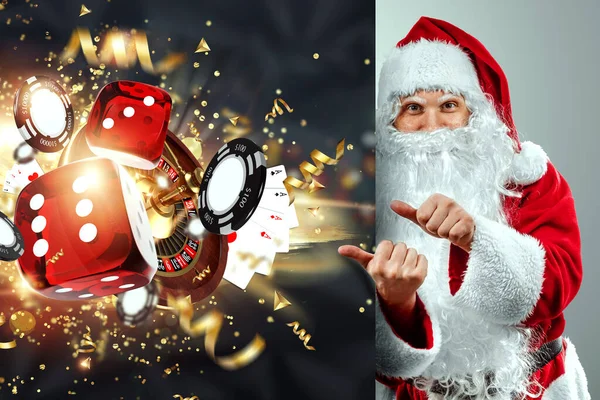 Casino Konzept Weihnachtsmann Vor Dem Hintergrund Des Reboot Casino Luxus — Stockfoto