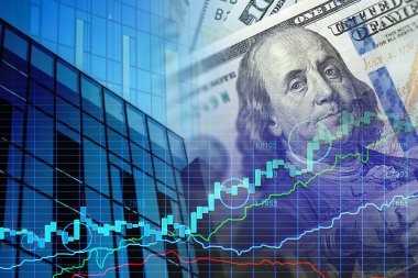Finansal tablonun arka planında Amerikan doları var. Konsept Ekonomi, iş yatırımları, ekonomik kriz, kardaki düşüş, durgunluk. karışık ortam