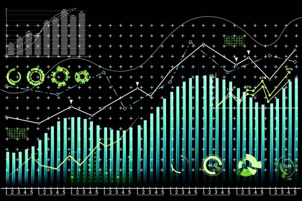 Graph on black background, digital analytics data visualization, financial schedule. The concept of analytics, business, banking and accounting, investment, dividends, credit. 3D render, 3D illustration