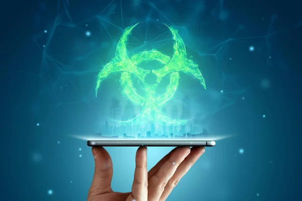 Biological Waste Hologram Sign Hangs Smartphone Mobile Alert Population Modern — Foto de Stock