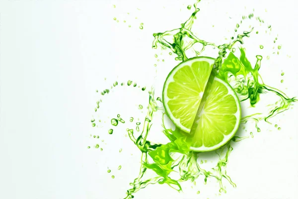 Sliced Lime Splash Juice Top View Concept Fruit Background Food — Stock Photo, Image