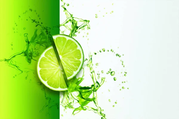 Sliced Lime Splash Juice Top View Concept Fruit Background Food — Stock Photo, Image