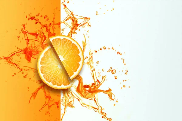 Sliced Orange Splash Orange Juice Top View Concept Fruit Background — Foto de Stock