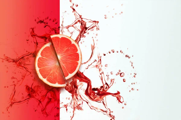 Cut Grapefruit Splashes Red Juice Top View Concept Fruit Background — Stock Photo, Image