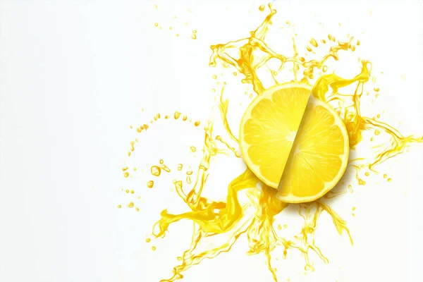Sliced Lemon Splash Yellow Lemon Juice Top View Concept Fruit — Stock Photo, Image