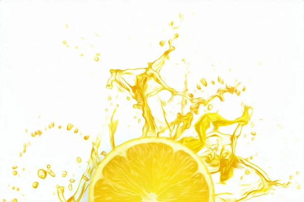 Zitronenscheiben Einem Spritzer Gelbem Zitronensaft Von Oben Konzept Für Fruchthintergrund — Stockfoto