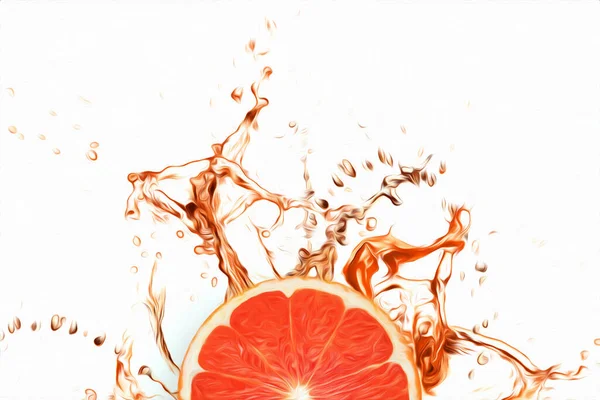 Cut Grapefruit Splashes Red Juice Top View Concept Fruit Background — Foto de Stock