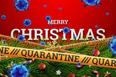 Mutlu noeller. Sezonluk Dilekler ve Gerçekçi Görünümlü Noel Ağacı dalları Toplar, Yıldızlar ve Şeker Çubukları ile süslenmiş Tatil Geçmişi