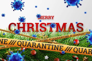 Mutlu noeller. Sezonluk Dilekler ve Gerçekçi Görünümlü Noel Ağacı dalları Toplar, Yıldızlar ve Şeker Çubukları ile süslenmiş Tatil Geçmişi