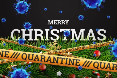 Mutlu noeller. Sezonluk Dilekler ve Gerçekçi Görünümlü Noel Ağacı dalları Toplar, Yıldızlar ve Şeker Çubukları ile süslenmiş Tatil Geçmişi