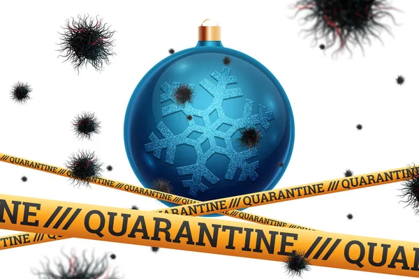 Latar Belakang Natal Bawah Rekaman Dengan Tulisan Karantina Dan Virus — Stok Foto