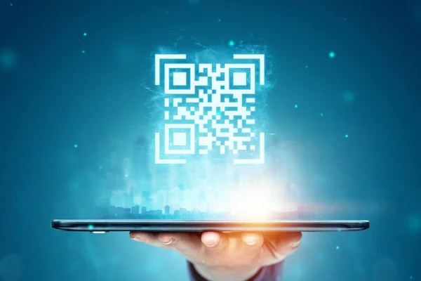 QR code and smartphone, new technologies. Electronic digital technologies scanning, barcode