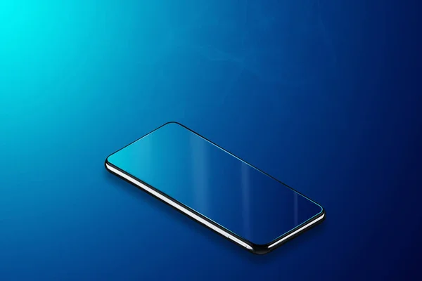 Smartfon Niebieskim Tle Izometria Nowe Technologie — Zdjęcie stockowe