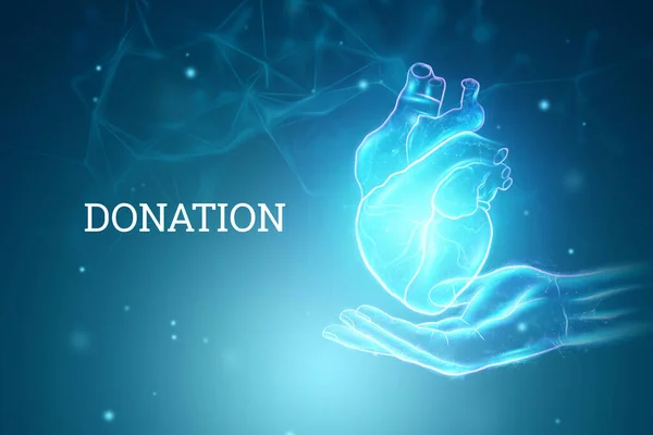 Heart Hologram Palm Technology Concept Donation Online Diagnostics Rendering Illustration — Stock Photo, Image