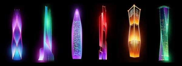 Holograma Neon Noite Cidade Inteligente Fundo Escuro Conceito Tecnologia Transmissão — Fotografia de Stock
