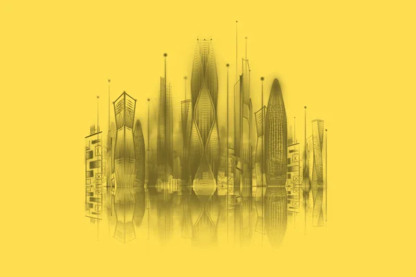 Smart City Yellow Background Big Data Transmission Technology Concept Rendering — Stock Photo, Image