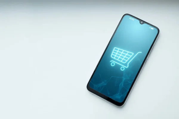 Phone Basket Hologram Online Shopping Online Store Application Smartphone Digital — Stok Foto