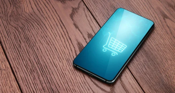 Phone Basket Hologram Online Shopping Online Store Application Smartphone Digital — Stock Fotó