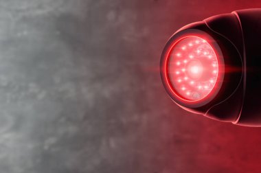 Smart CCTV camera on the wall with red lights. Cameras work day and night, video recording in the dark. Protection from thieves and vandals