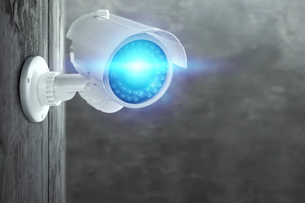 Caméra Cctv Intelligente Sur Mur Avec Des Lumières Bleues Caméras — Photo