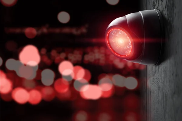 Smart Cctv Camera Wall Red Lights Cameras Work Day Night — Stok fotoğraf