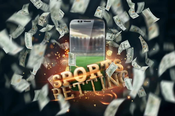 Valse Dollars Smartphone Met Inscriptie Sportweddenschappen Online Creatieve Achtergrond Gokken — Stockfoto