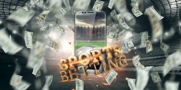 Valse Dollars Smartphone Met Inscriptie Sportweddenschappen Online Creatieve Achtergrond Gokken — Stockfoto