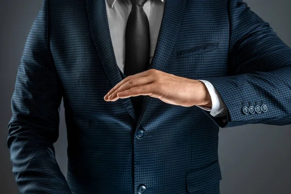 ビジネススーツの男がヤシのジェスチャーを示してる ビジネスコンセプトのための株式 コピースペース — ストック写真