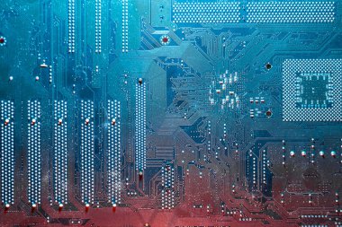 Bilgisayar mavisi elektronik mikro devre, ana kart, izler. Bilgisayar güvenliği, teknoloji nöral ağları