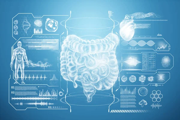 Escaneo Proyección Holográfica Intestinal Con Signos Vitales Datos Médicos Concepto — Foto de Stock