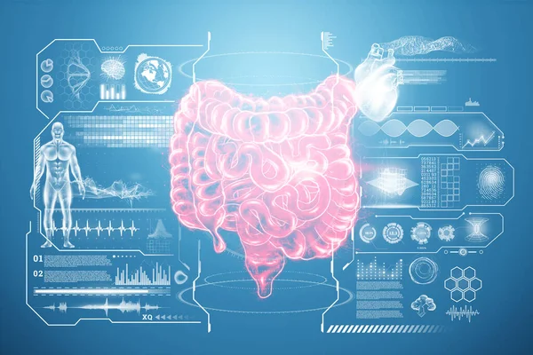 Een Holografische Projectie Van Een Rode Prikkelbare Darmscan Met Medische — Stockfoto