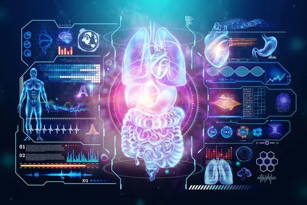 Голографическая Проекция Сканирования Внутренних Органов Человека Концепция Современной Медицины Цифровой — стоковое фото