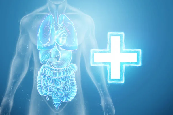 Nsan Organlarının Taranmasının Holografik Yansıması Modern Tıp Konsepti Dijital Röntgen — Stok fotoğraf
