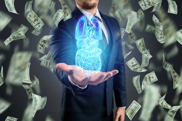 Holographische Projektion Menschlicher Interner Organe Und Dollar Das Konzept Der — Stockfoto