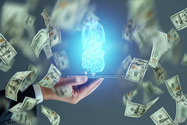 Holographische Projektion Menschlicher Interner Organe Und Dollar Das Konzept Der — Stockfoto