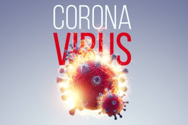 Coronavirus hücrelerinin görüntüsü, Corona virüsünün arka planına karşı COVID-19. Salgın, tecrit, 3 boyutlu dalga, salgın konsepti. Uzayı kopyala 3D görüntüleme, 3B resimleme.