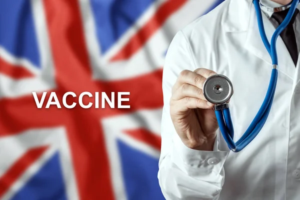 Primer Plano Médico Palabra Vacuna Fondo Bandera Inglaterra Producción Vacunas —  Fotos de Stock